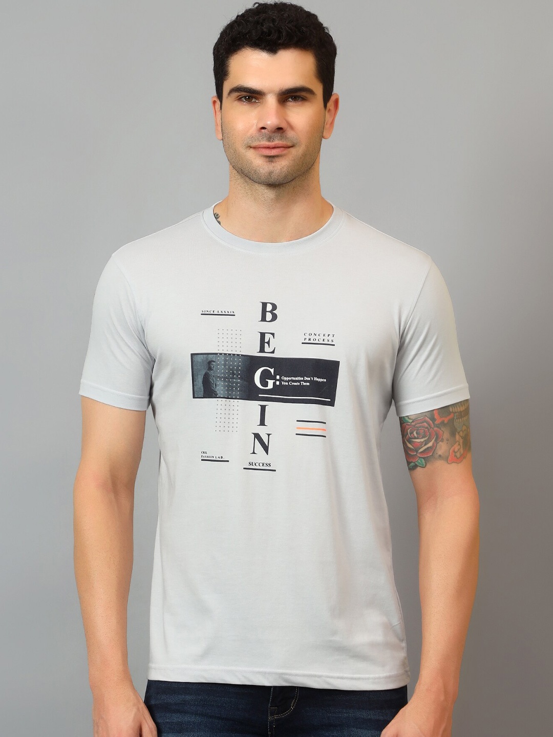 

Cantabil Typography Printed Round Neck Half Sleeve T-Shirt, Grey