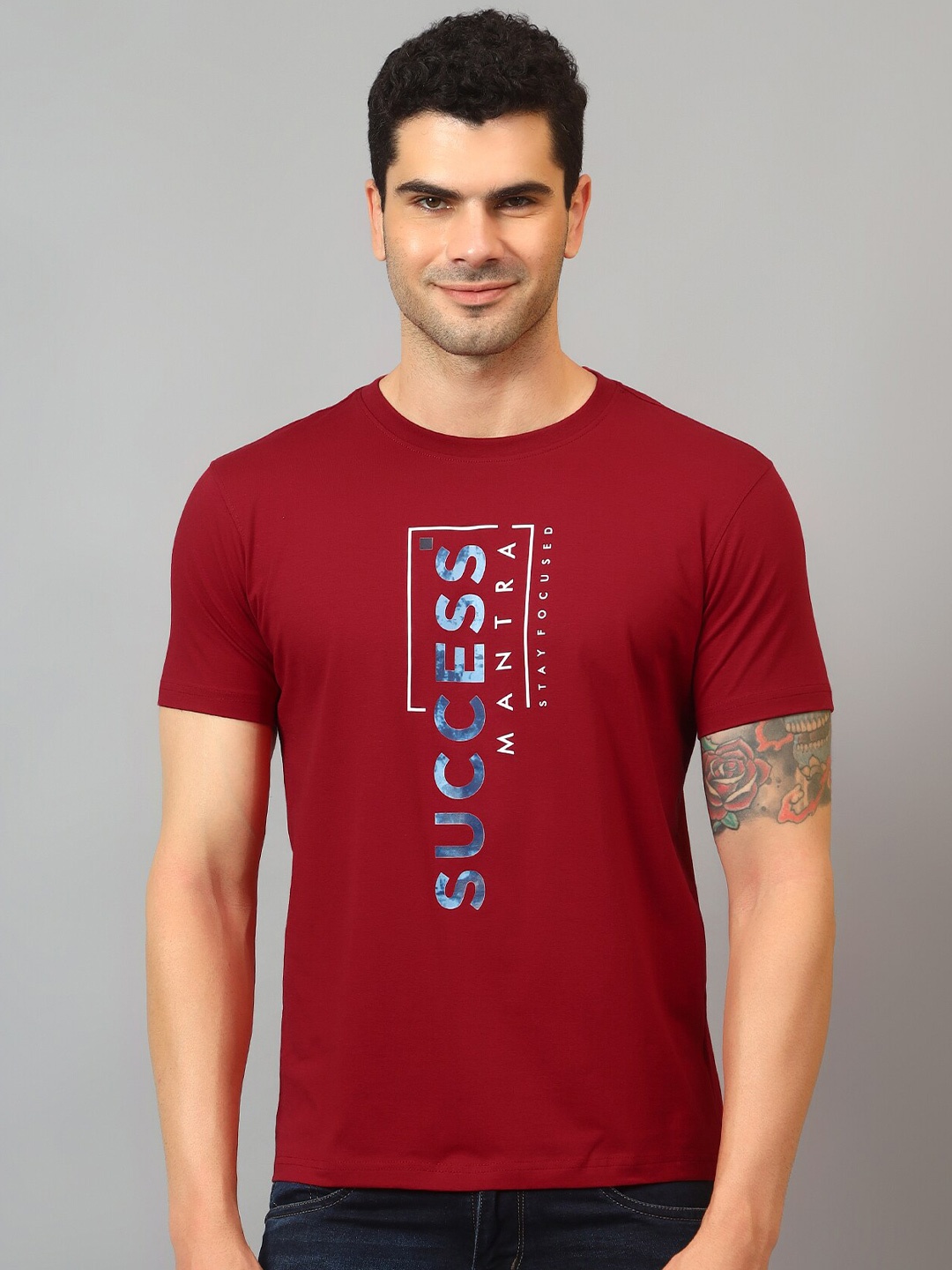 Cantabil Typography Printed Round Neck Half Sleeve T-Shirt, Red