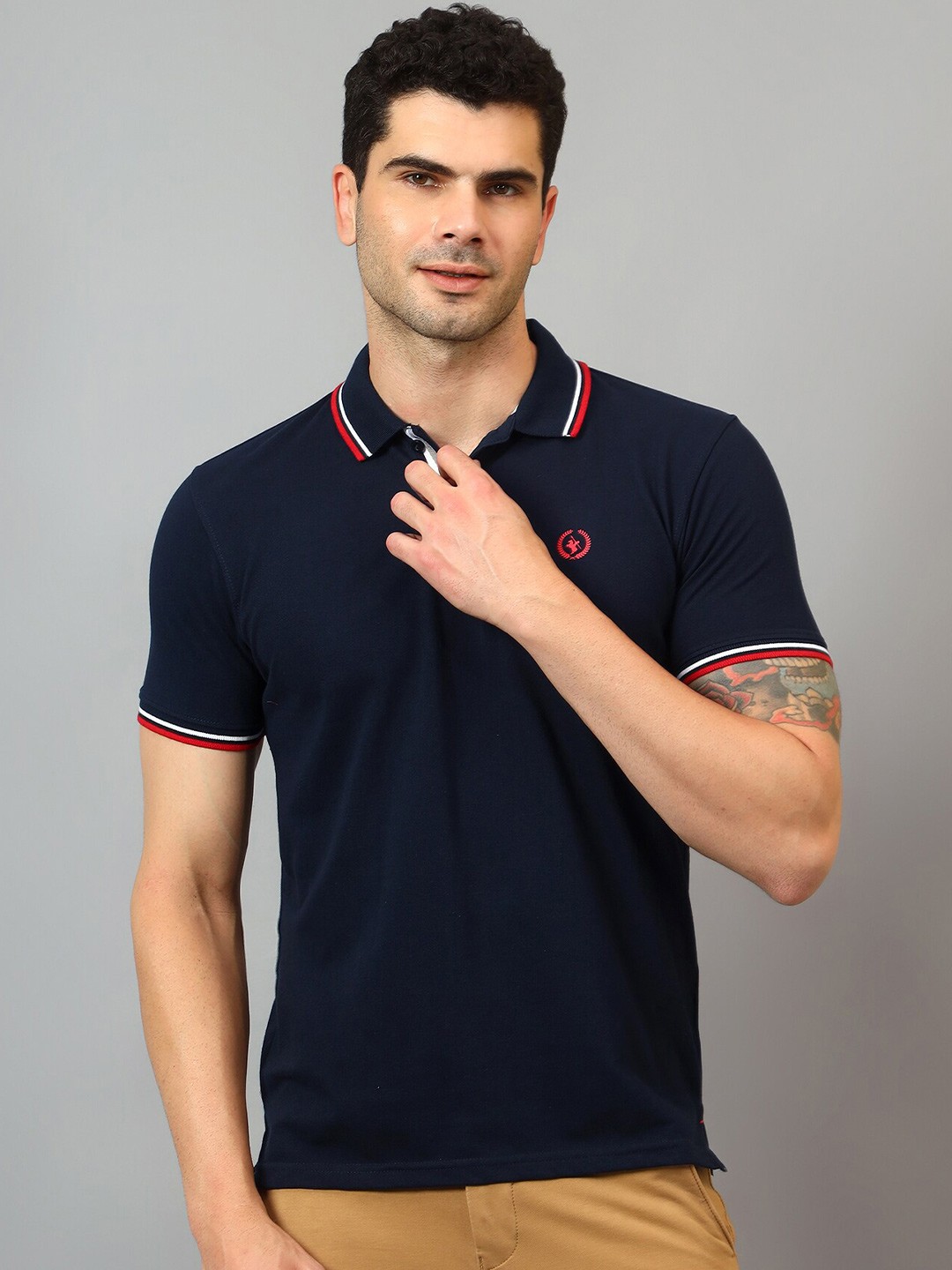 

Cantabil Polo Collar Regular Sleeves T-shirt, Navy blue