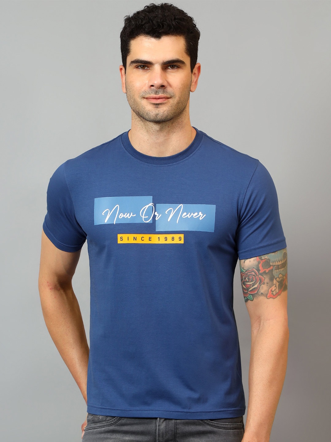 

Cantabil Typography Printed Round Neck T-shirt, Blue