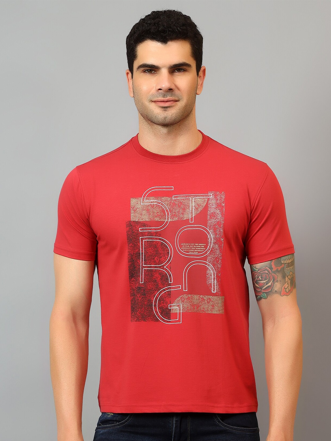 

Cantabil Typography Printed Round Neck T-shirt, Red