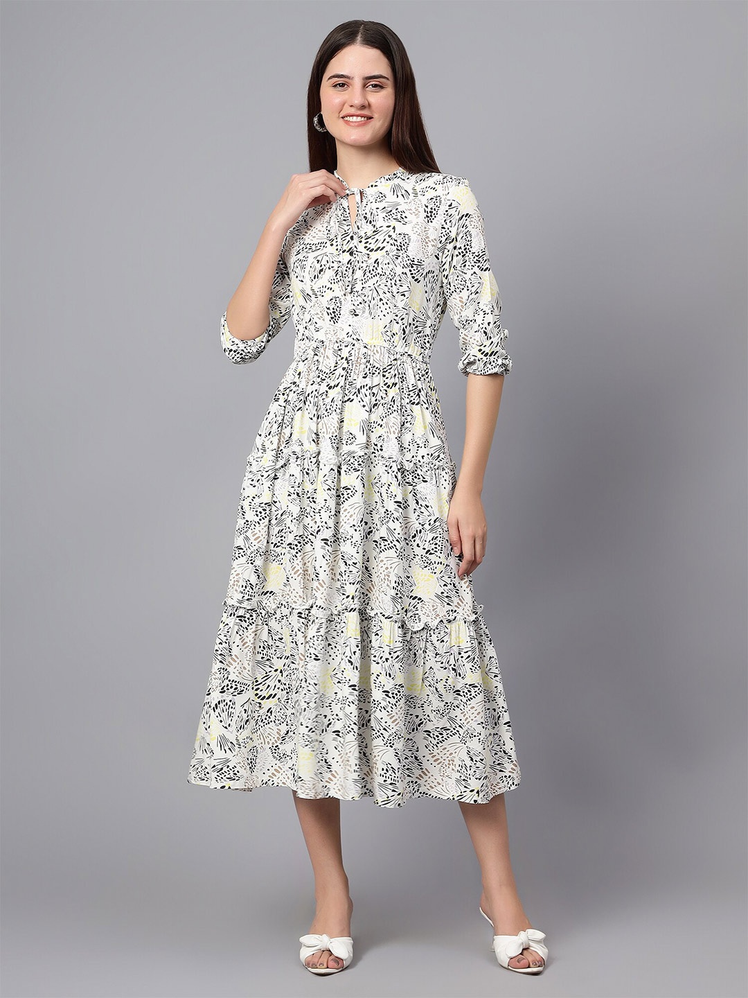 

Cantabil Ethnic Motifs Printed Fit & Flare Midi Dress, White