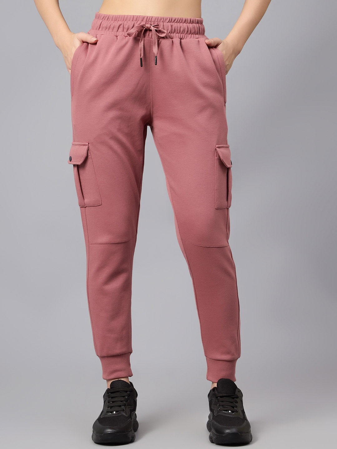 

Cantabil Men Mid-Rise Cotton Joggers Trousers, Pink