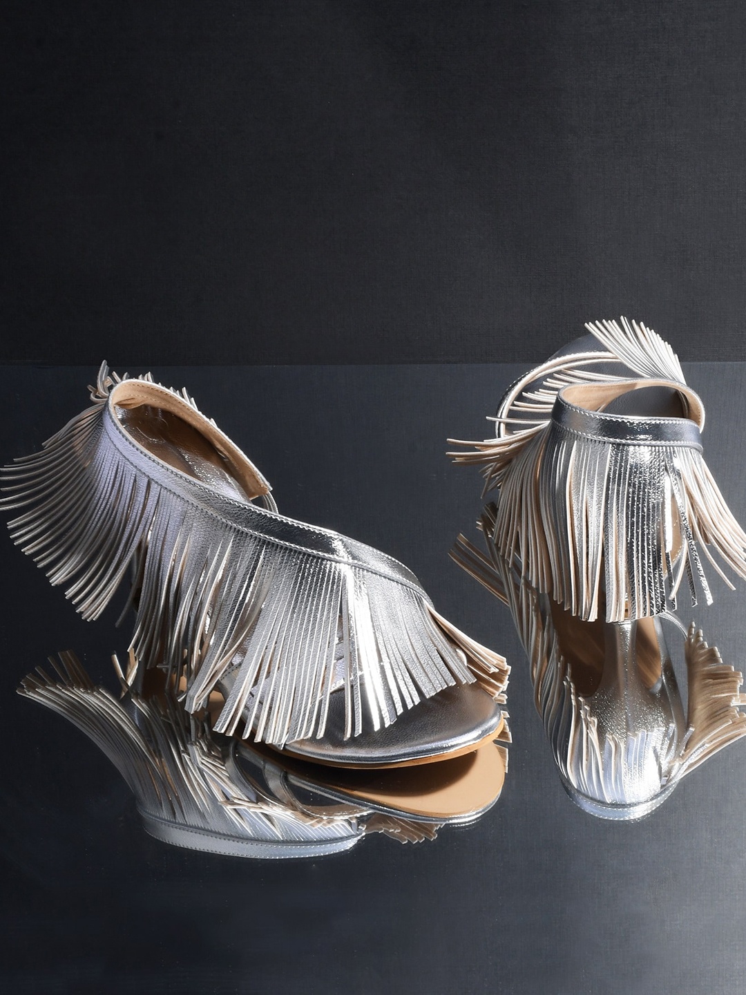 

THE WHITE POLE Embellished Open Toe Stiletto Heels, Silver