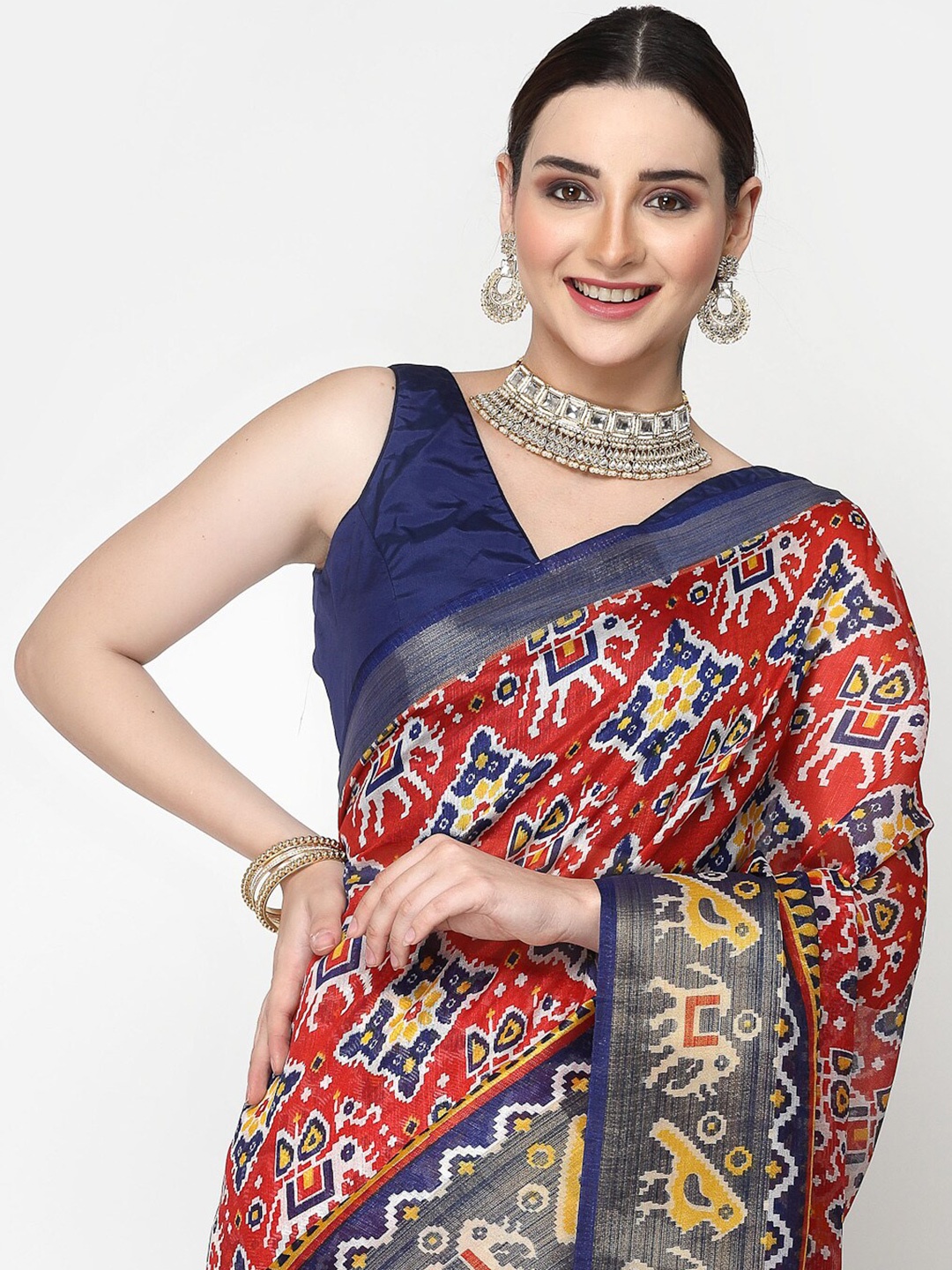 

ISHQY Ethnic Motifs Zari Saree, Red