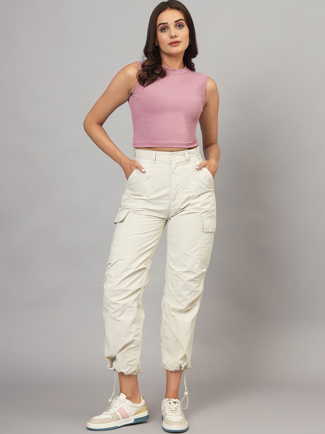 

Boleem Sleeveless High Neck Knitted Crop Top, Rose