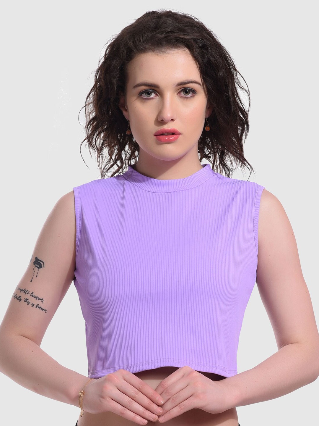 

Boleem Sleeveless High Neck Knitted Crop Top, Lavender