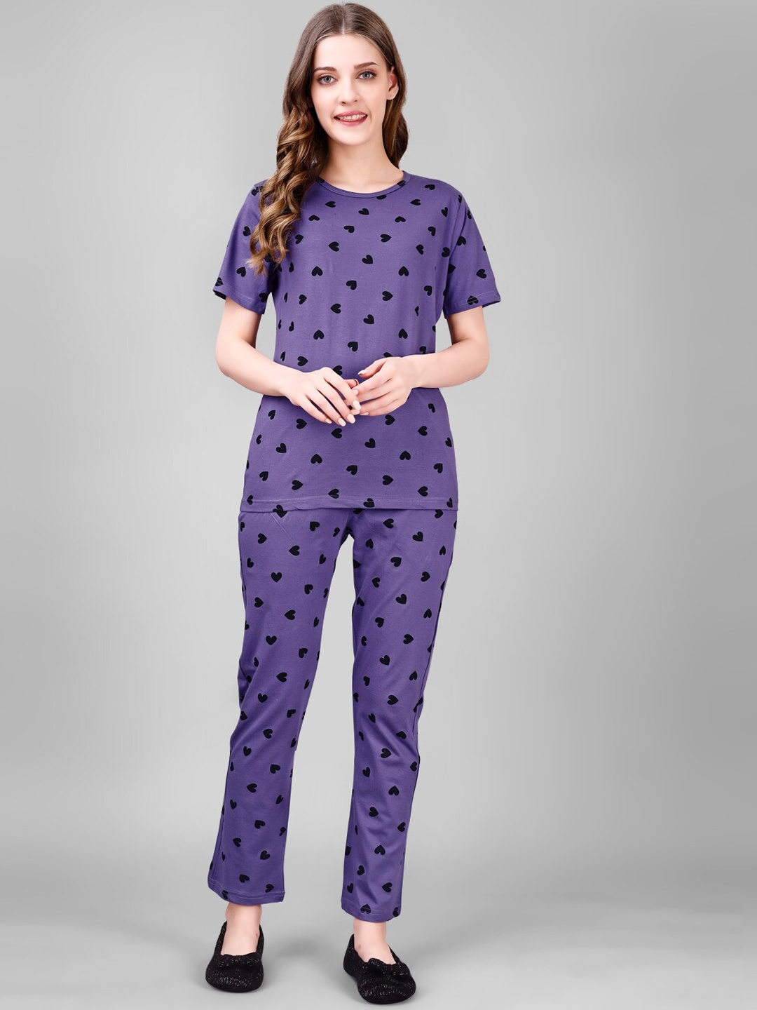 

Smarty Pants Printed Pure Cotton Night suit, Purple