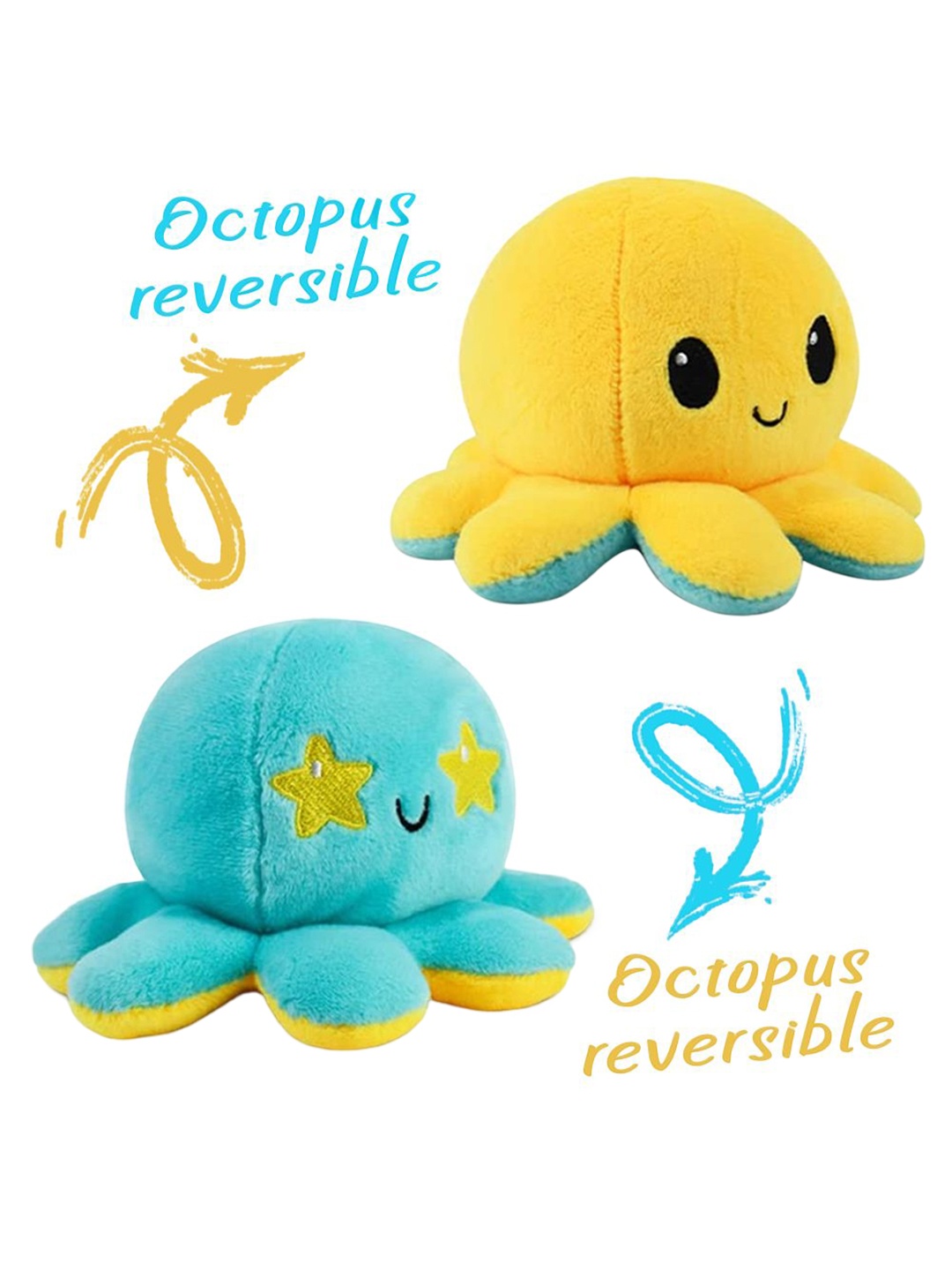 

Xivir Kids Microfibre Filled Non-Allergic Reversible Octopus Soft Toy, Yellow