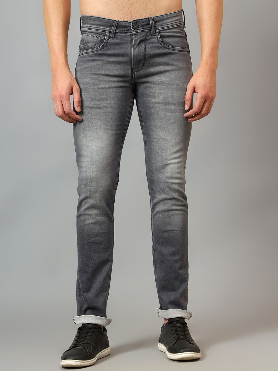 

Cantabil Men Mid-Rise Heavy Fade Cotton Stretchable Jeans, Grey