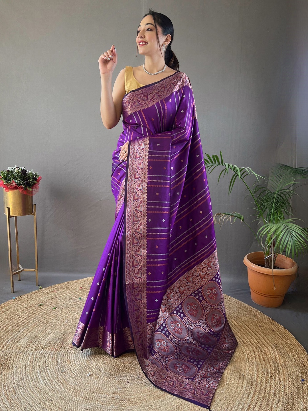 

LeeliPeeri Designer Woven Design Zari Silk Blend Designer Saree, Purple
