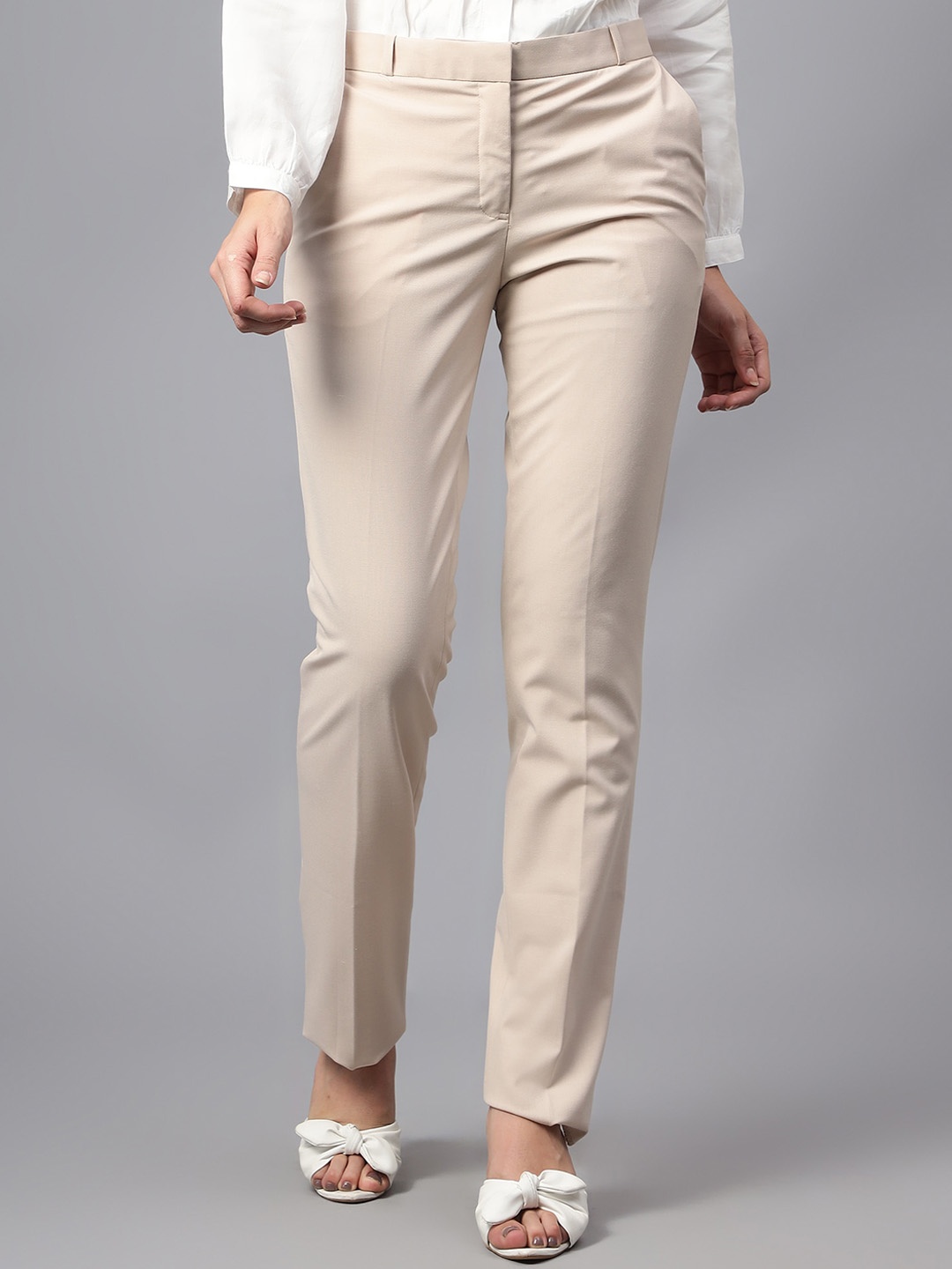 

Cantabil Women Mid-Rise Regular Trousers, Beige