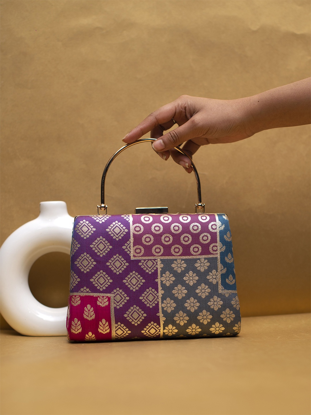 

ARTKLIM Woven Design Box Clutch, Purple