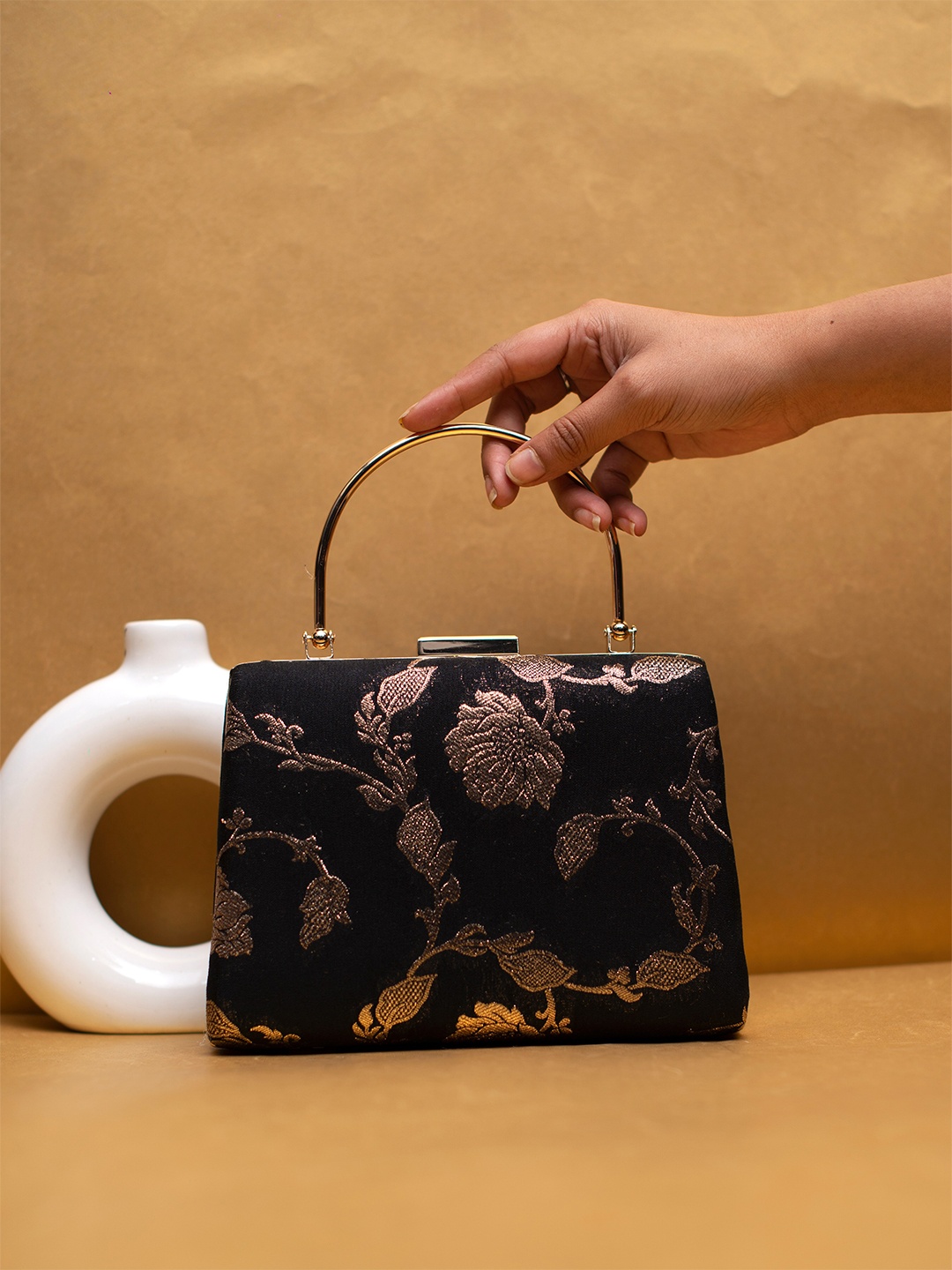 

ARTKLIM Embroidered Box Clutch, Black