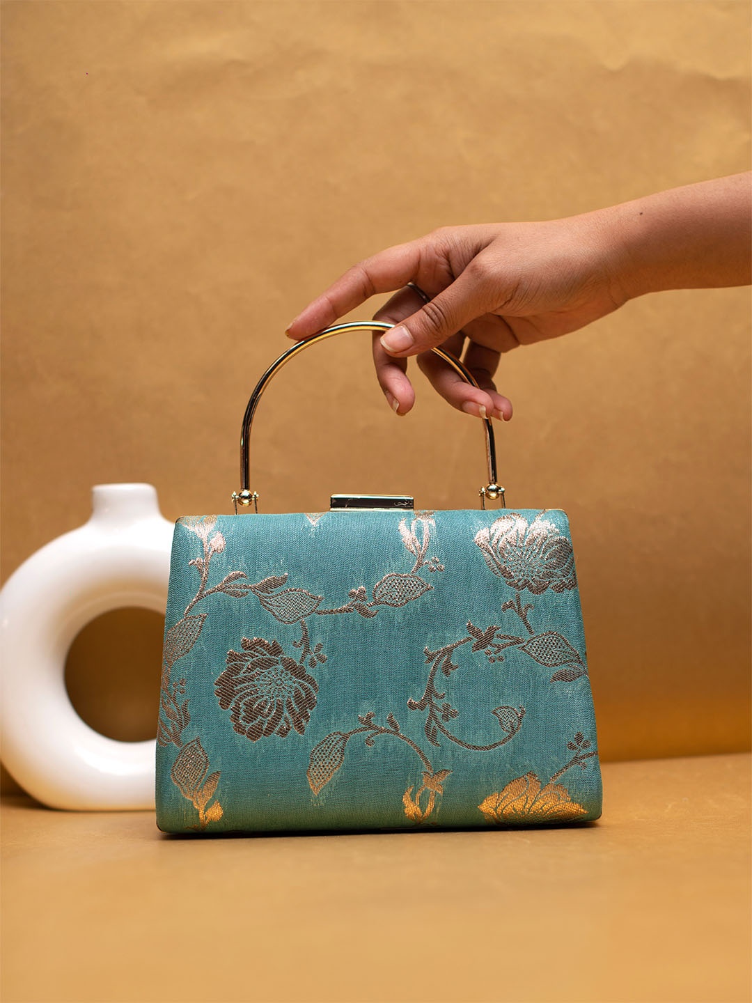 

ARTKLIM Embroidered Box Clutch, Blue