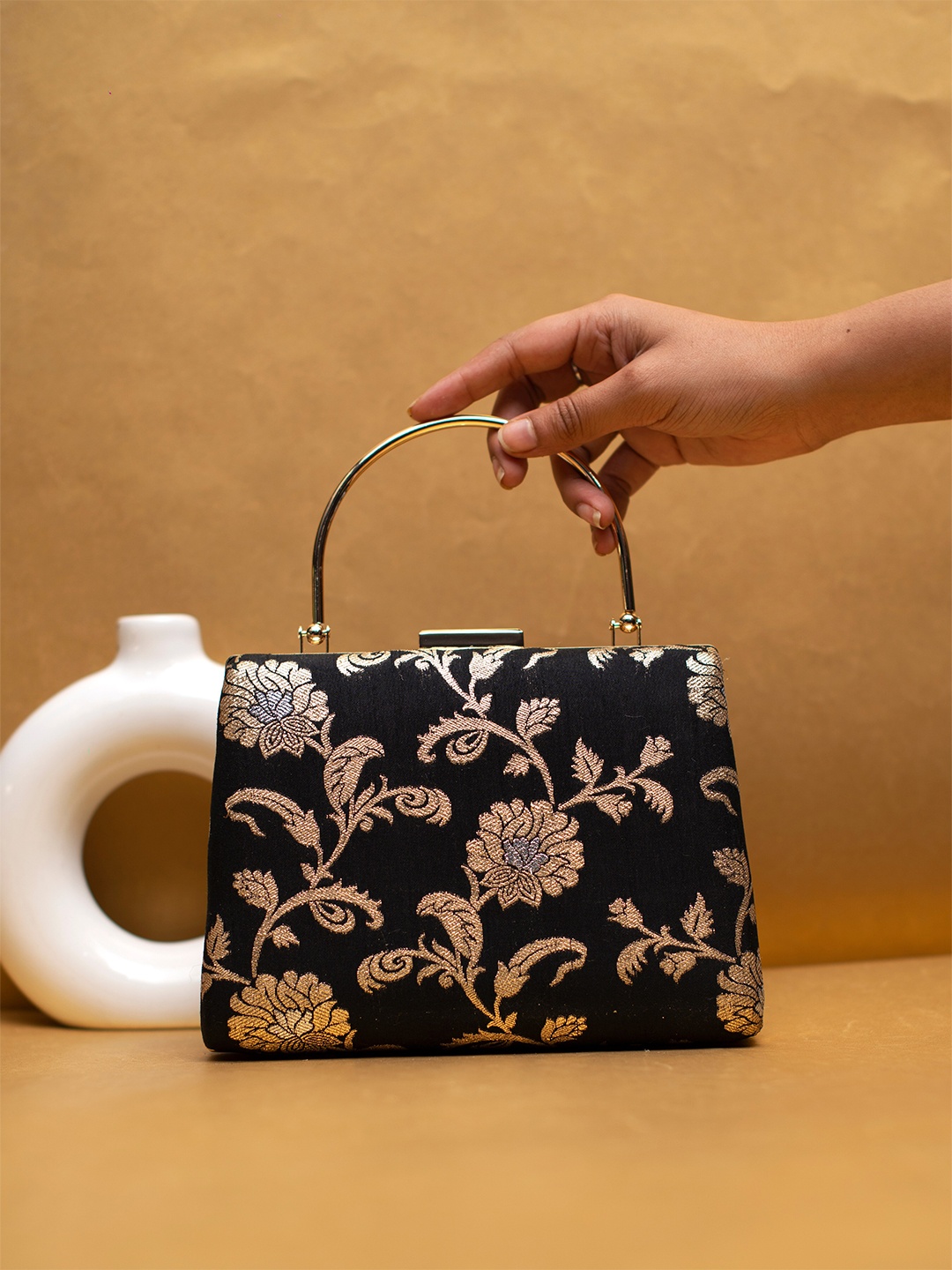 

ARTKLIM Embroidered Box Clutch, Black