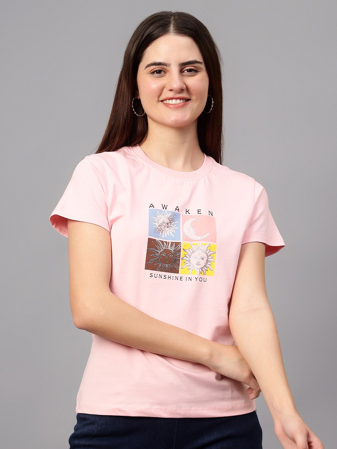 

Cantabil Typography Printed Round Neck T-shirt, Pink