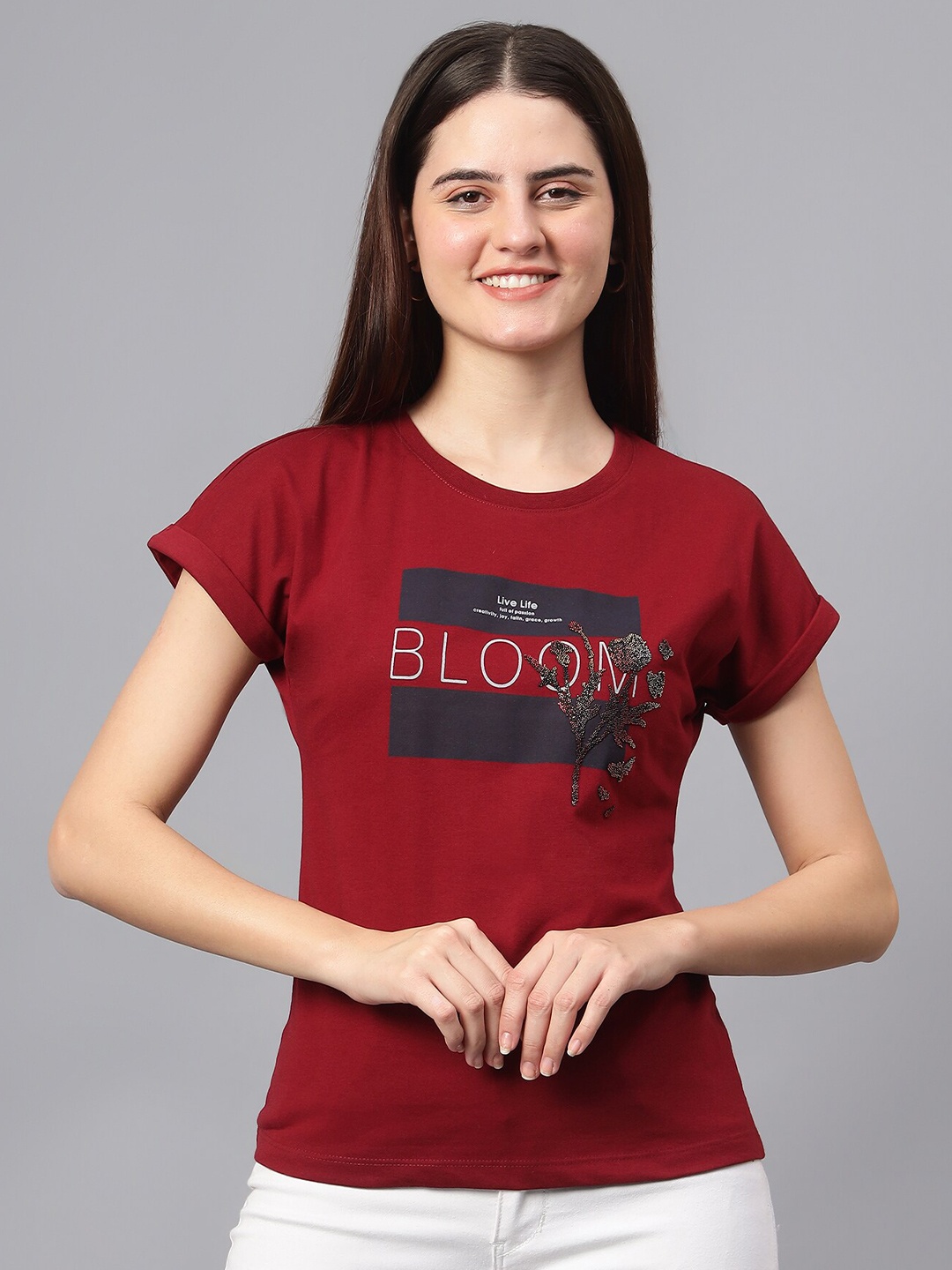 

Cantabil Typography Printed Round Neck T-Shirt, Maroon