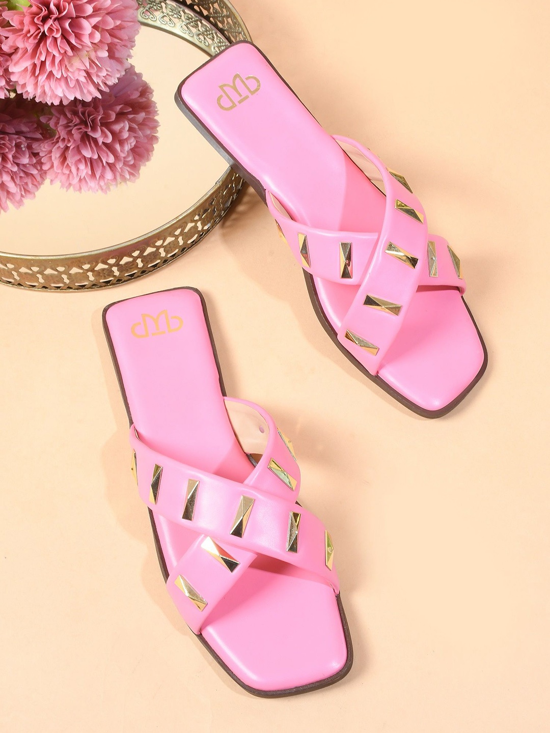 

THE WHITE POLE Embellished Open Toe Flats, Pink