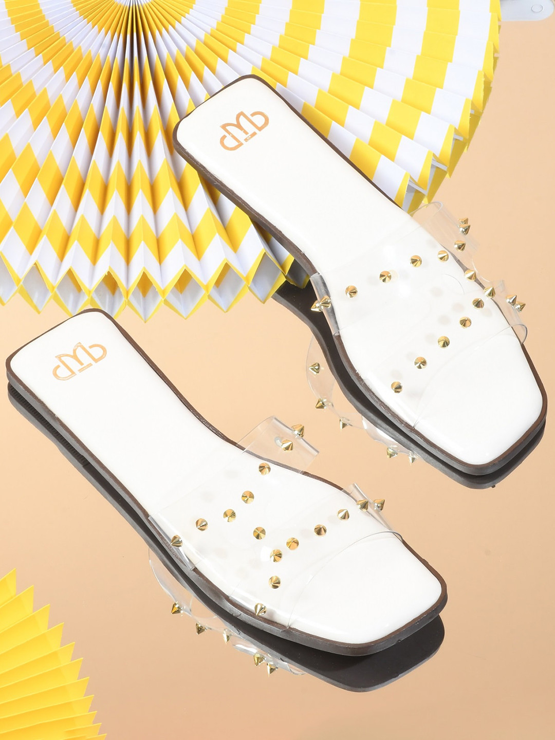 

THE WHITE POLE Embellished Open Toe Flats