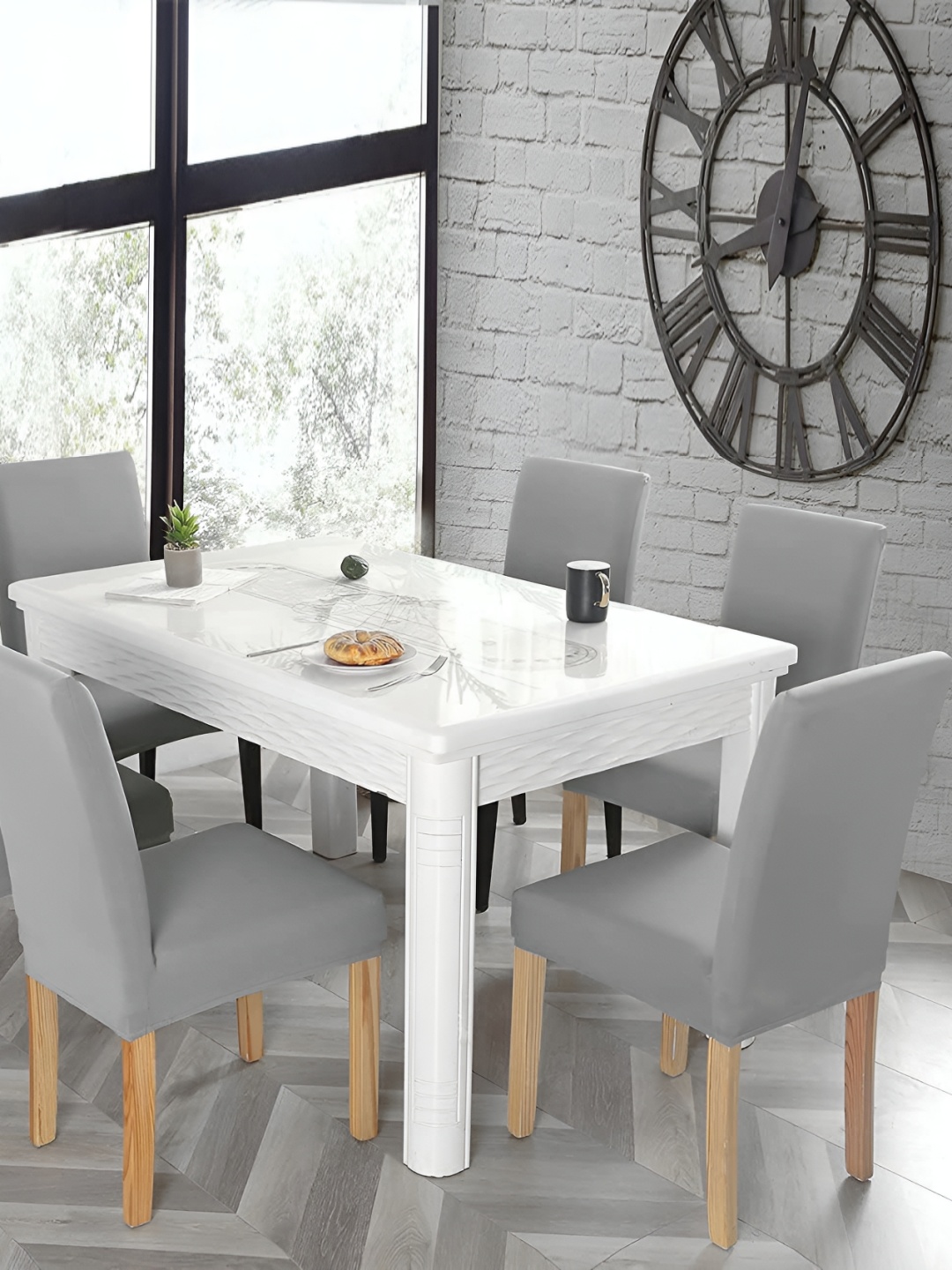 

DECOR VATIKA Grey 6 Pieces Stretchable Chair Covers