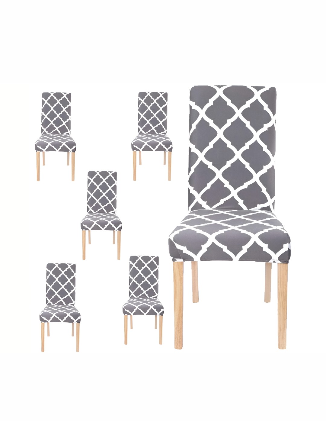 

DECOR VATIKA Grey & White 6-Piece Printed Stretchable Chair Covers