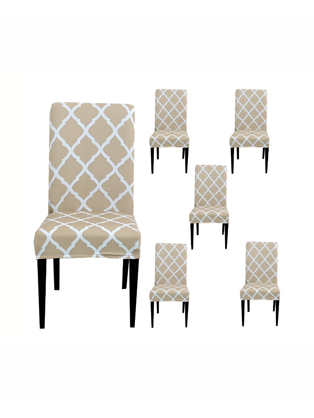 

DECOR VATIKA Beige & White 6-Piece Printed Stretchable Chair Covers