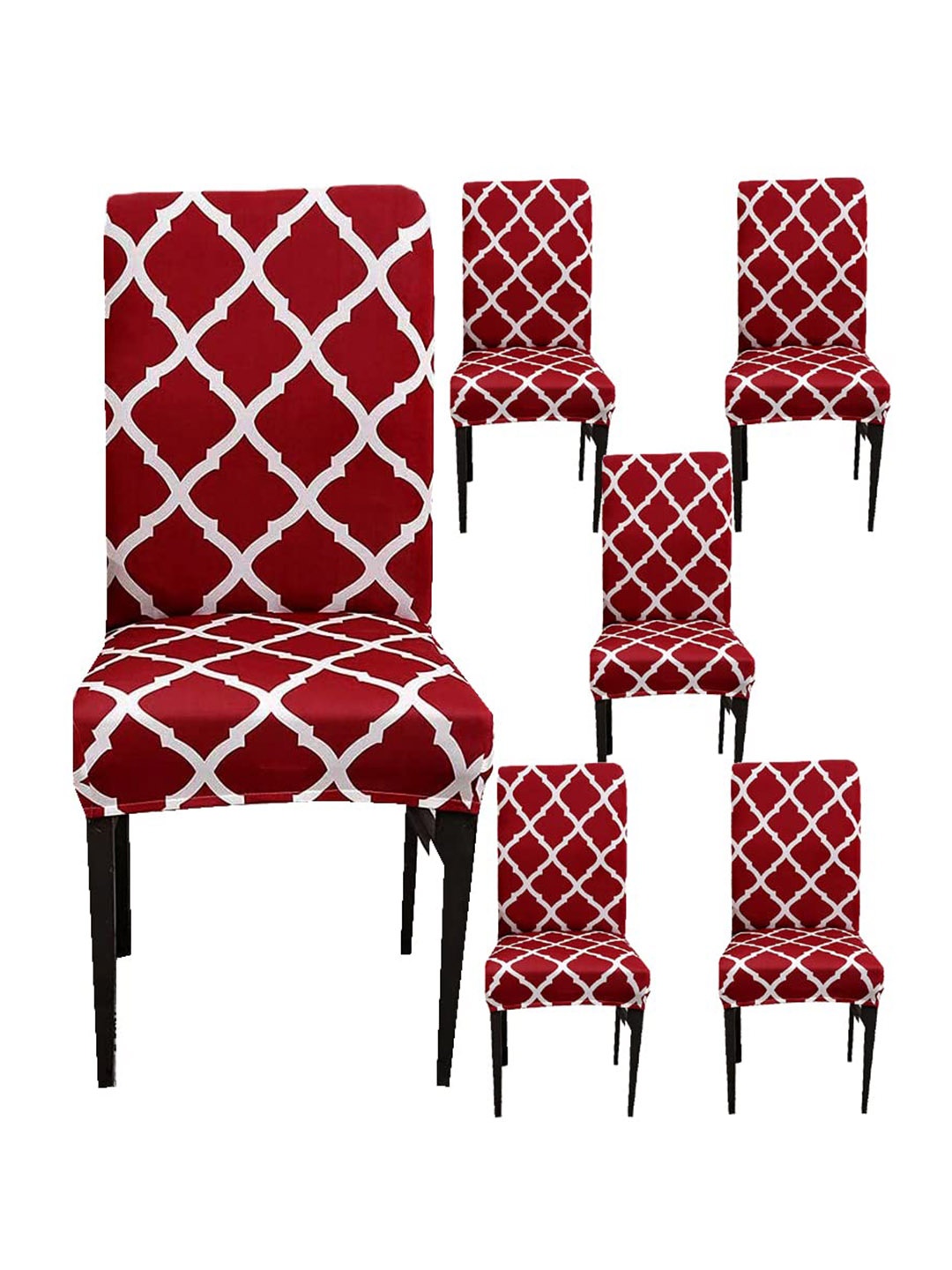 

DECOR VATIKA Maroon & White 6-Pieces Printed Stretchable Chair Covers