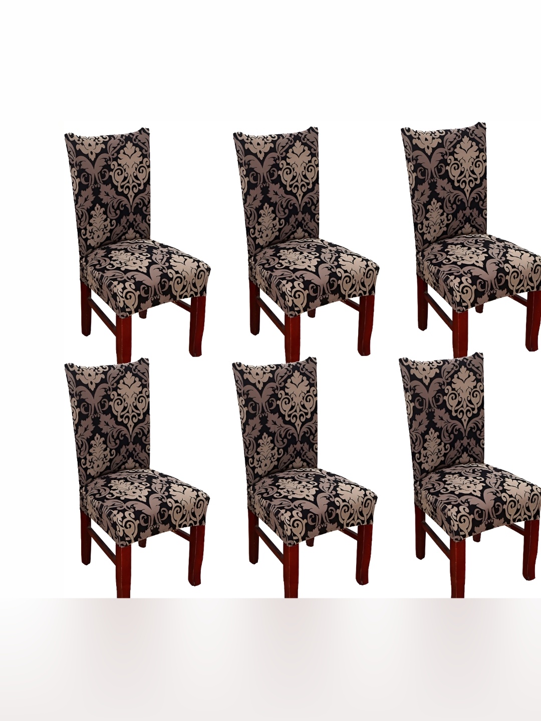 

DECOR VATIKA Brown & Black 6-Pieces Printed Stretchable Chair Covers