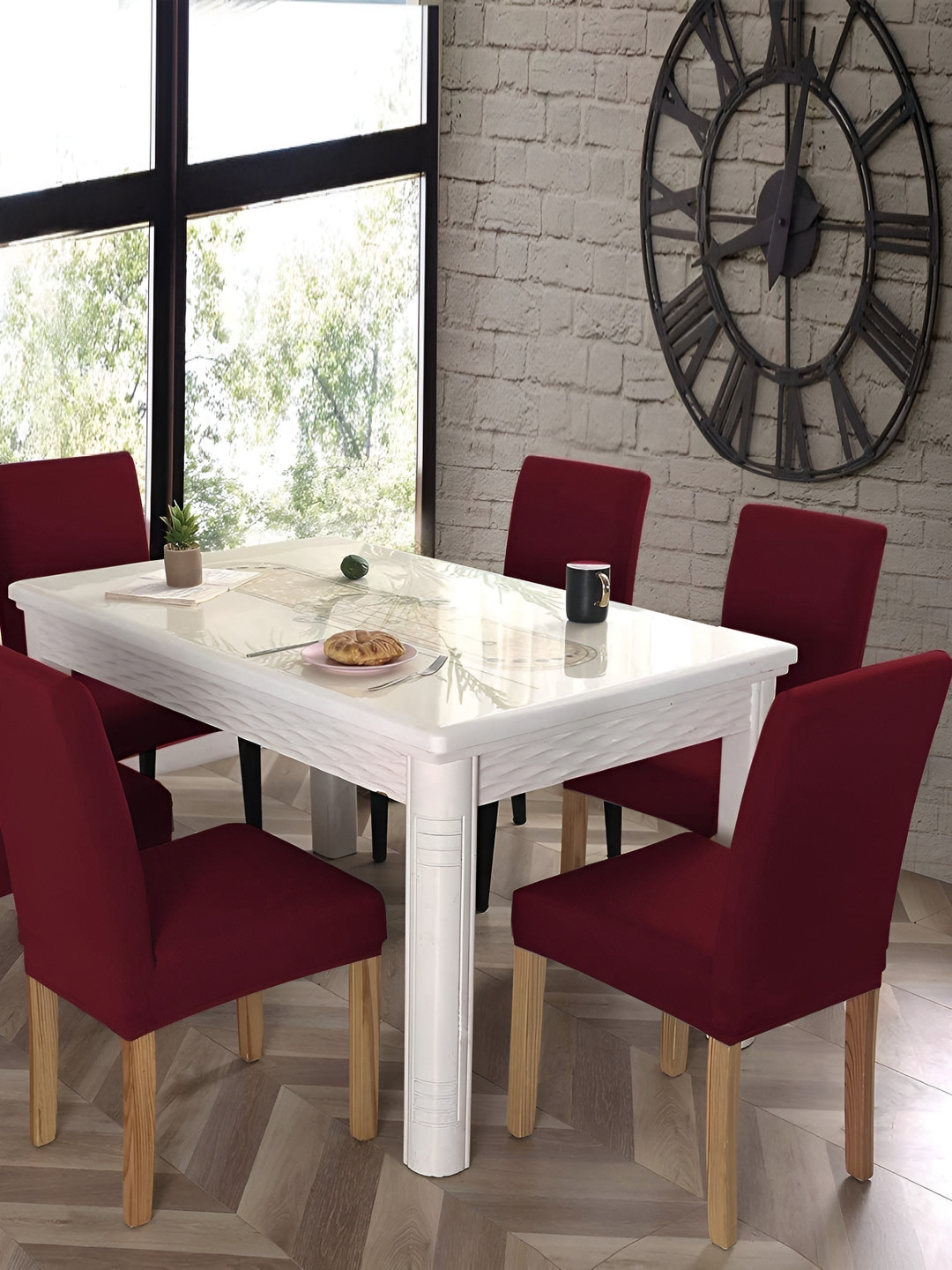 

DECOR VATIKA Maroon 6-Piece Stretchable Chair Covers