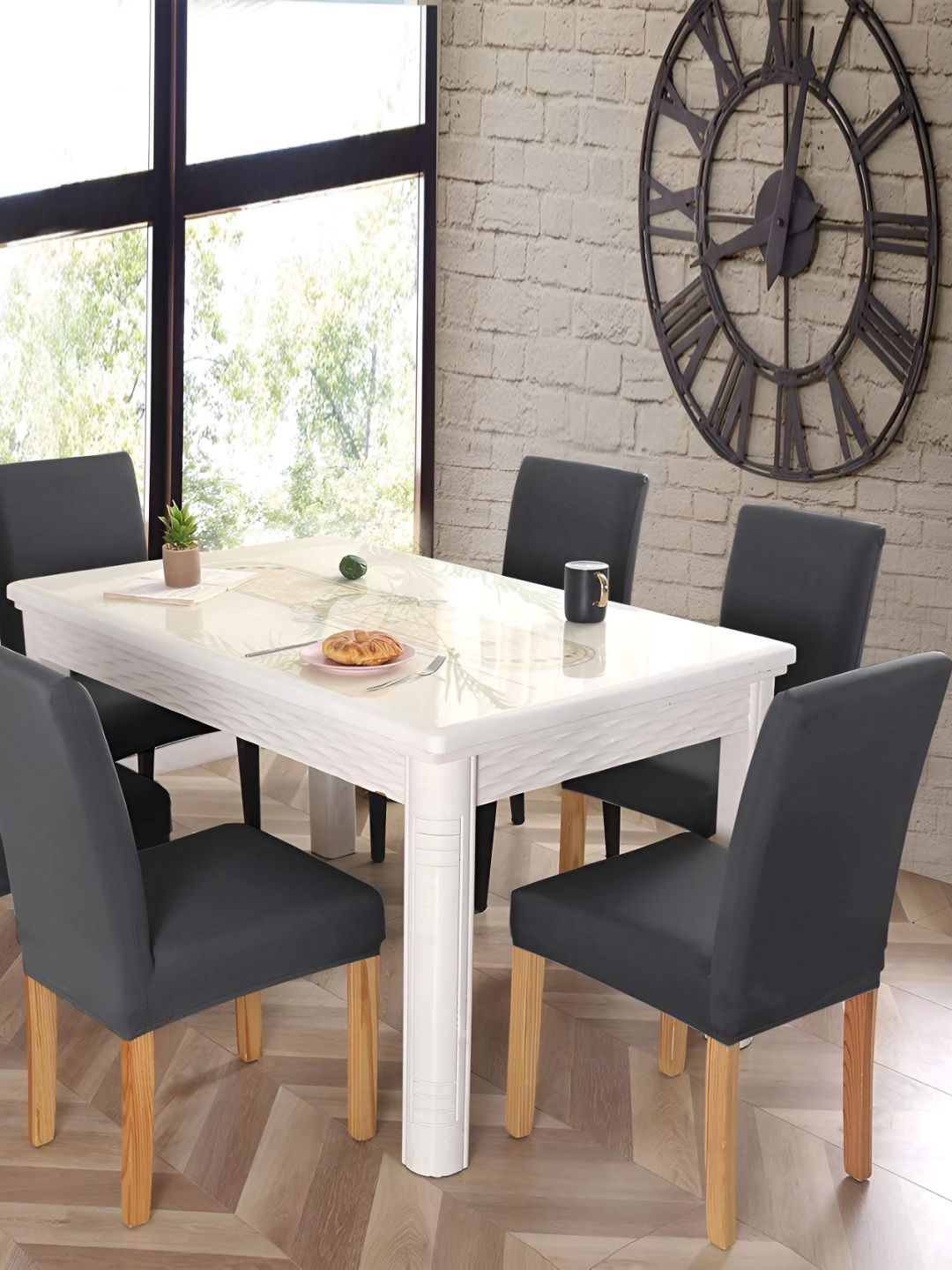 

DECOR VATIKA Grey 6 Pieces Stretchable Chair Covers