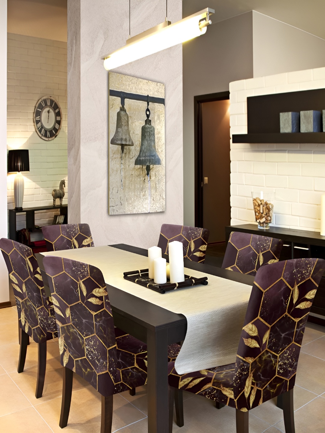 

DECOR VATIKA Brown & Yellow 6 Pieces Printed Stretchable Chair Covers