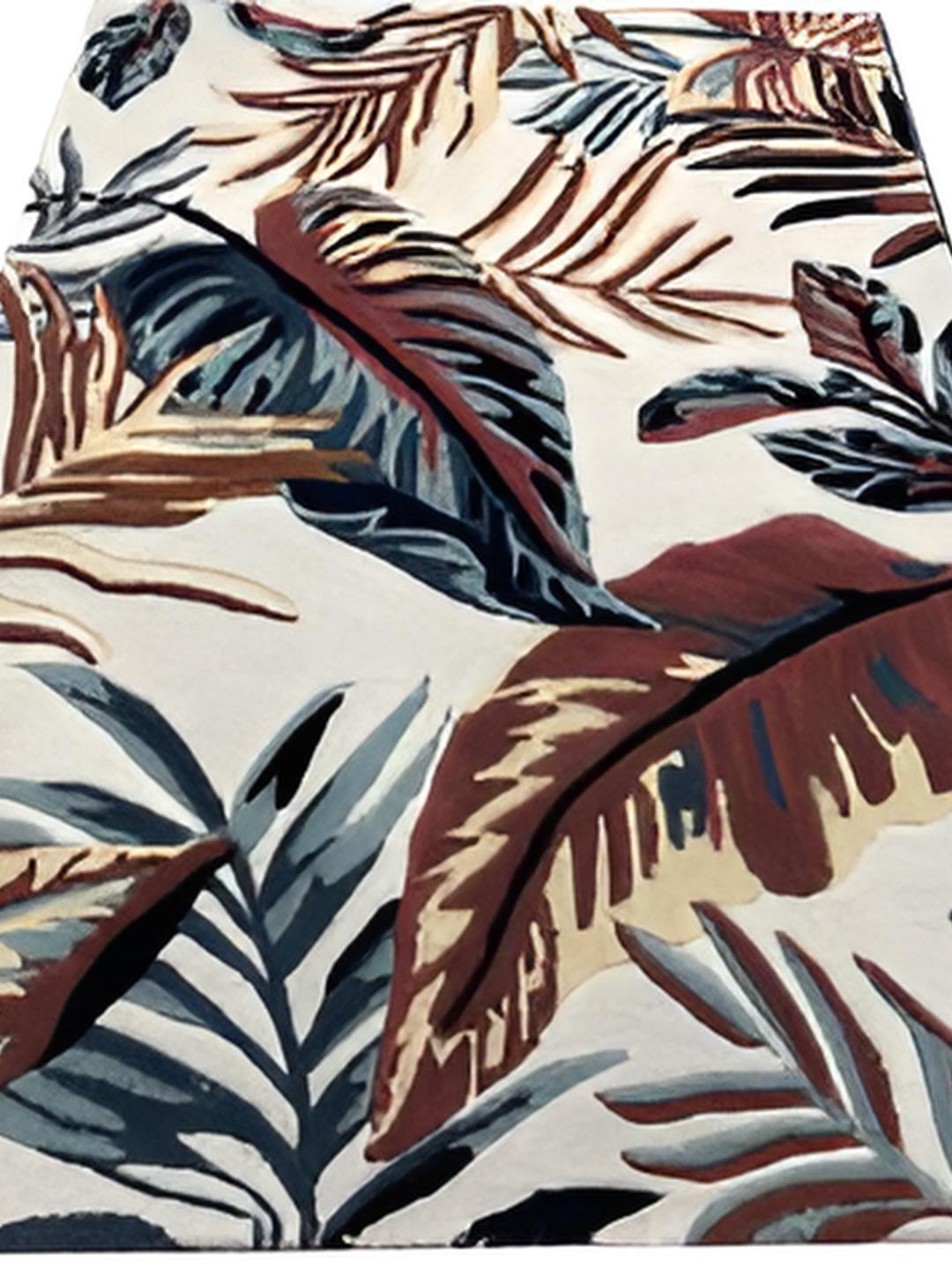 

F & B RUGS White & Blue Floral Anti-Skid Woollen Carpet