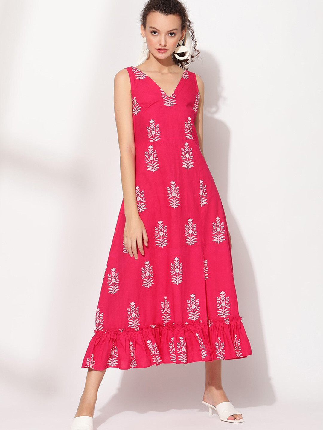 

VIRAGO Floral Printed Fit & Flare Midi Dress, Pink