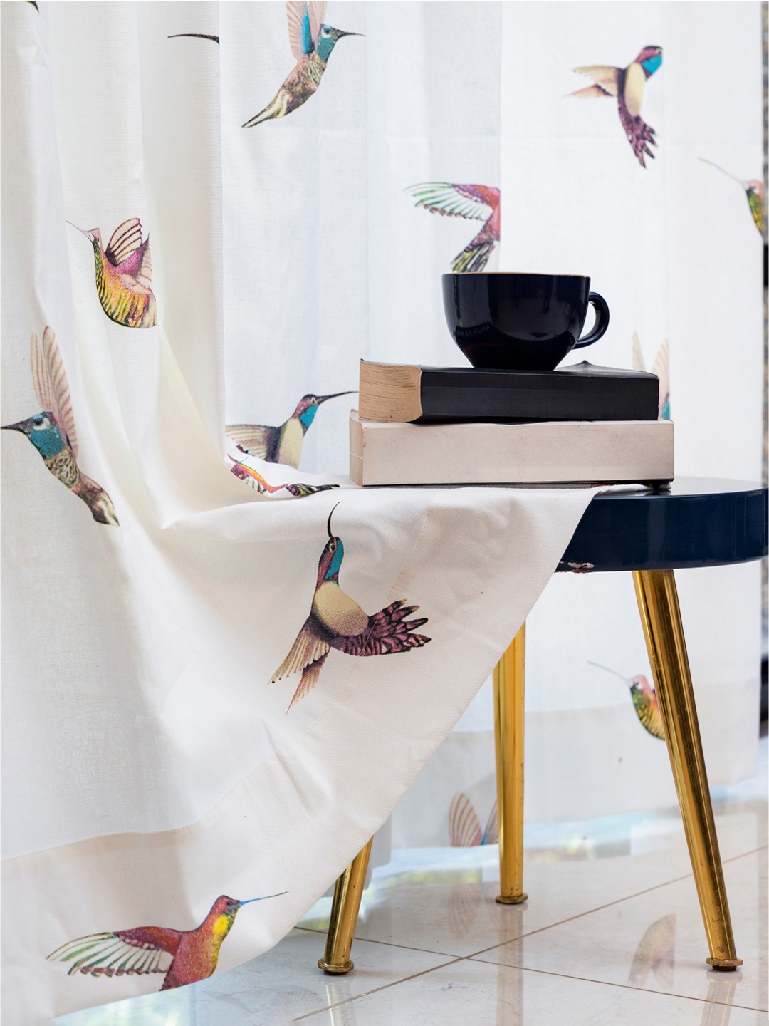 

URBAN SPACE White & Green 2 Pieces Quirky Window Curtains