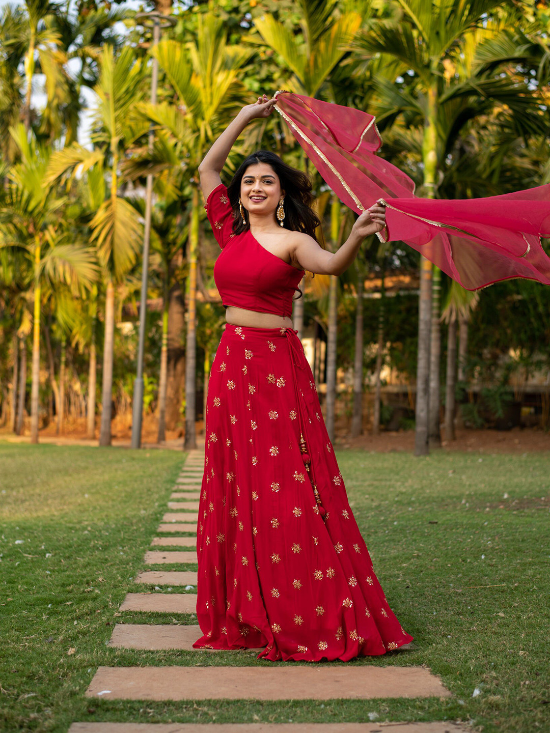 

Label Shaurya Sanadhya Embroidered Sequinned Ready to Wear Lehenga & Blouse With Dupatta, Red