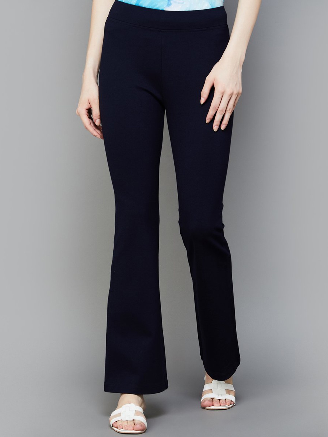 

Xpose Women Comfort Flared High-Rise Trousers, Navy blue