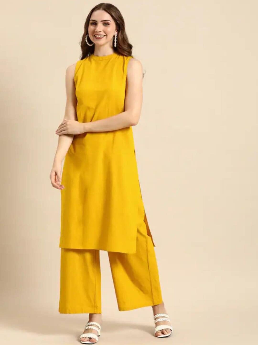 

Modestouze Attires Regular Kurta with Palazzos, Mustard