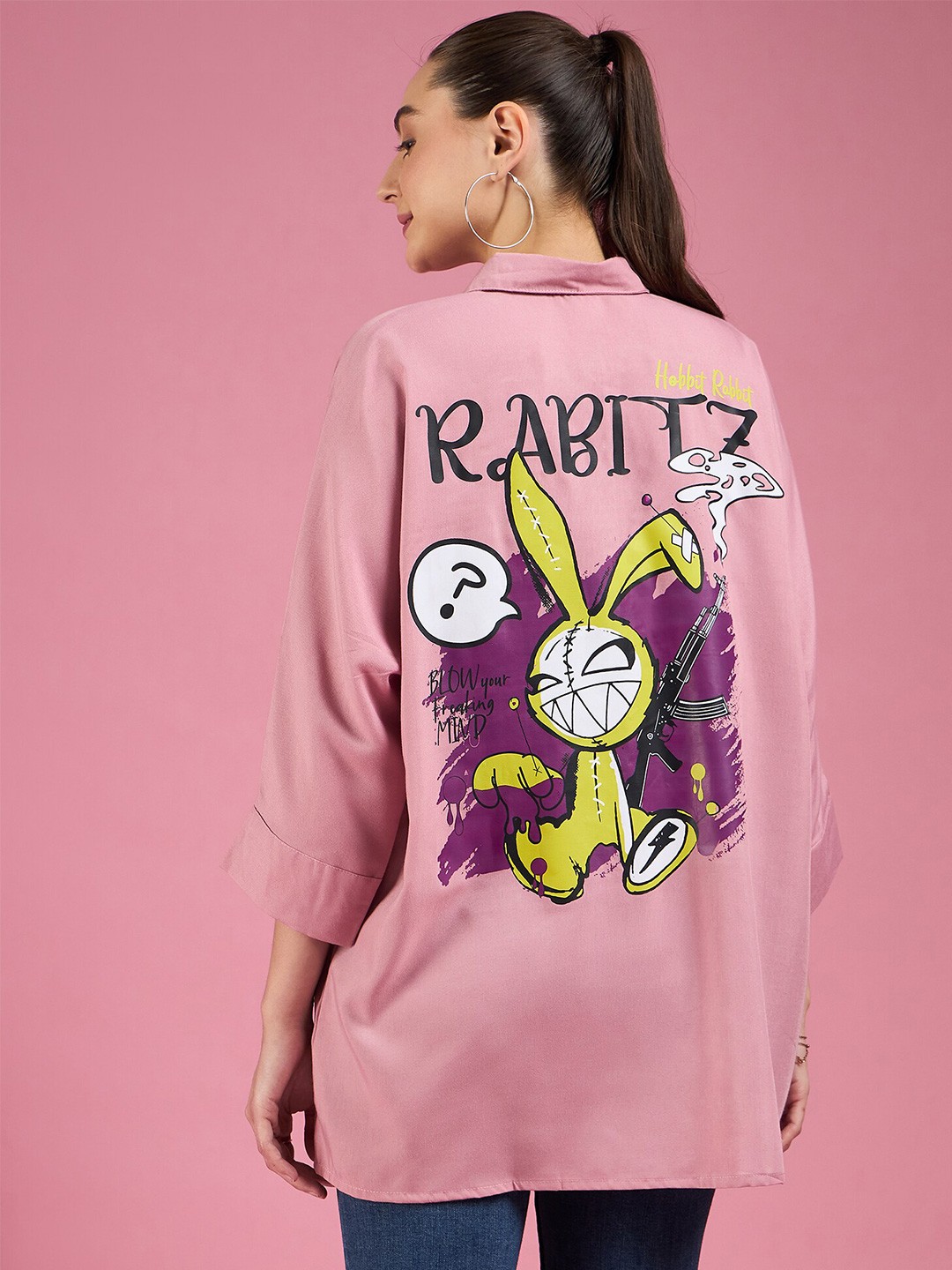 

DressBerry Oversized Graphic Printed Casual Shirt, Pink
