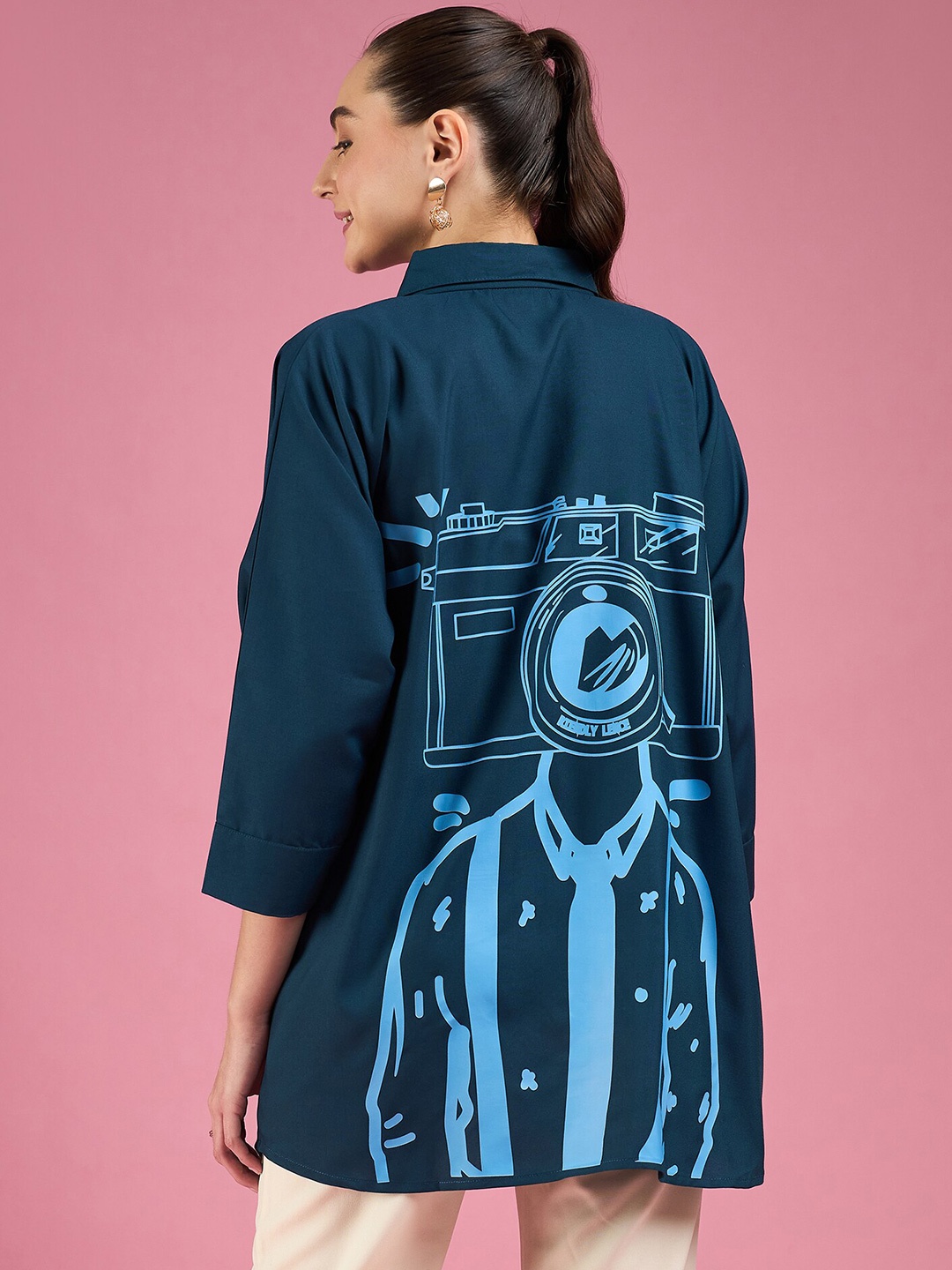 

DressBerry Oversized Graphic Printed Casual Shirt, Teal