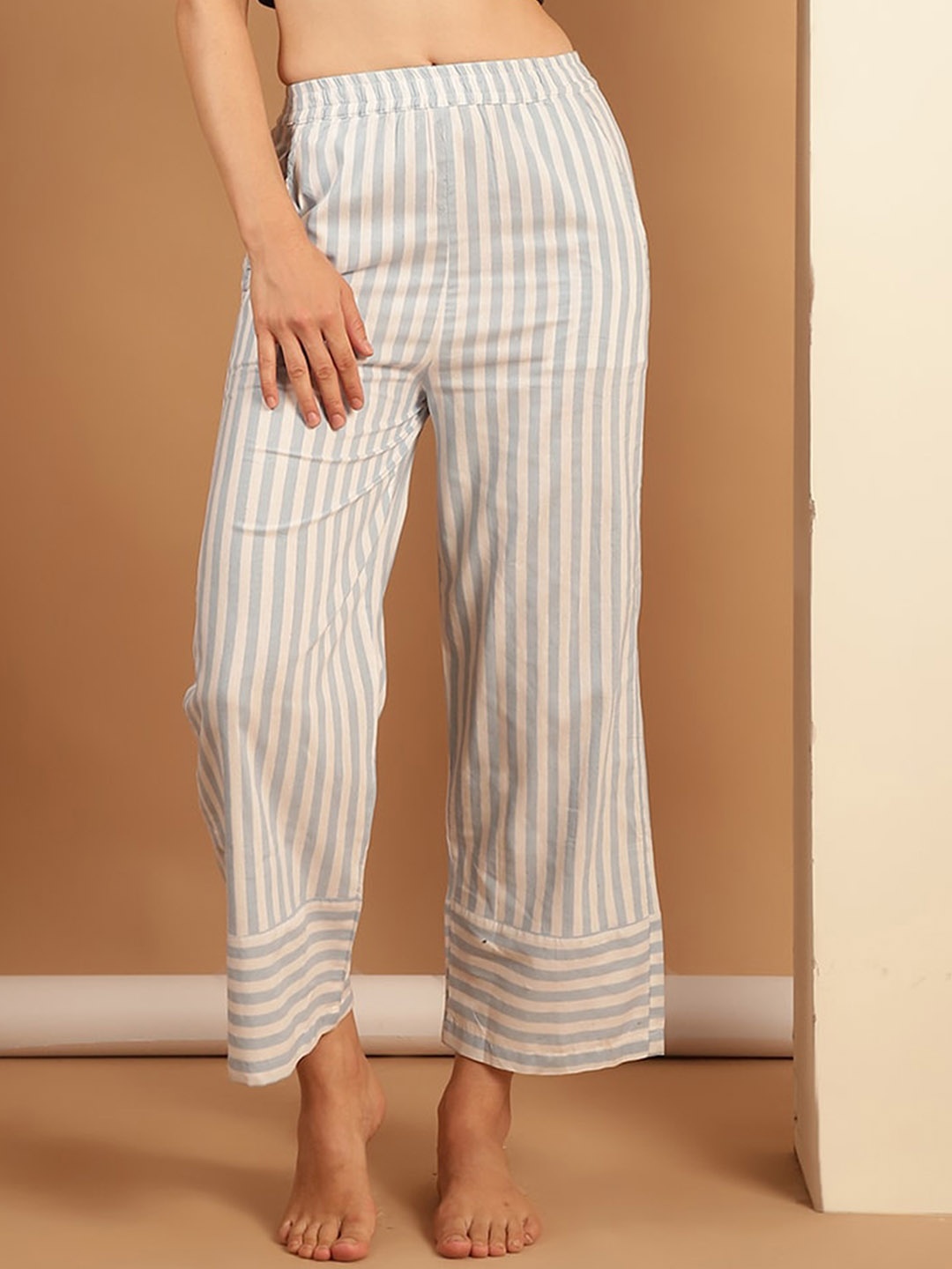 

NEUDIS Women Striped Parallel Pure Cotton Lounge Pants, Blue