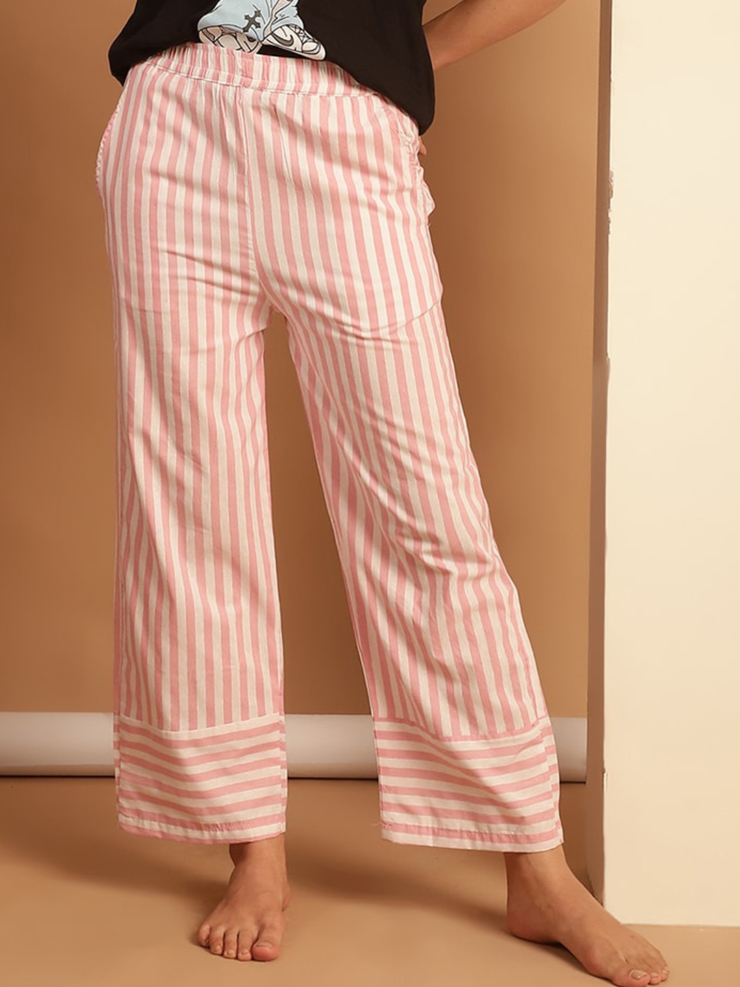 

NEUDIS Women Striped Parallel Pure Cotton Lounge Pants, Pink