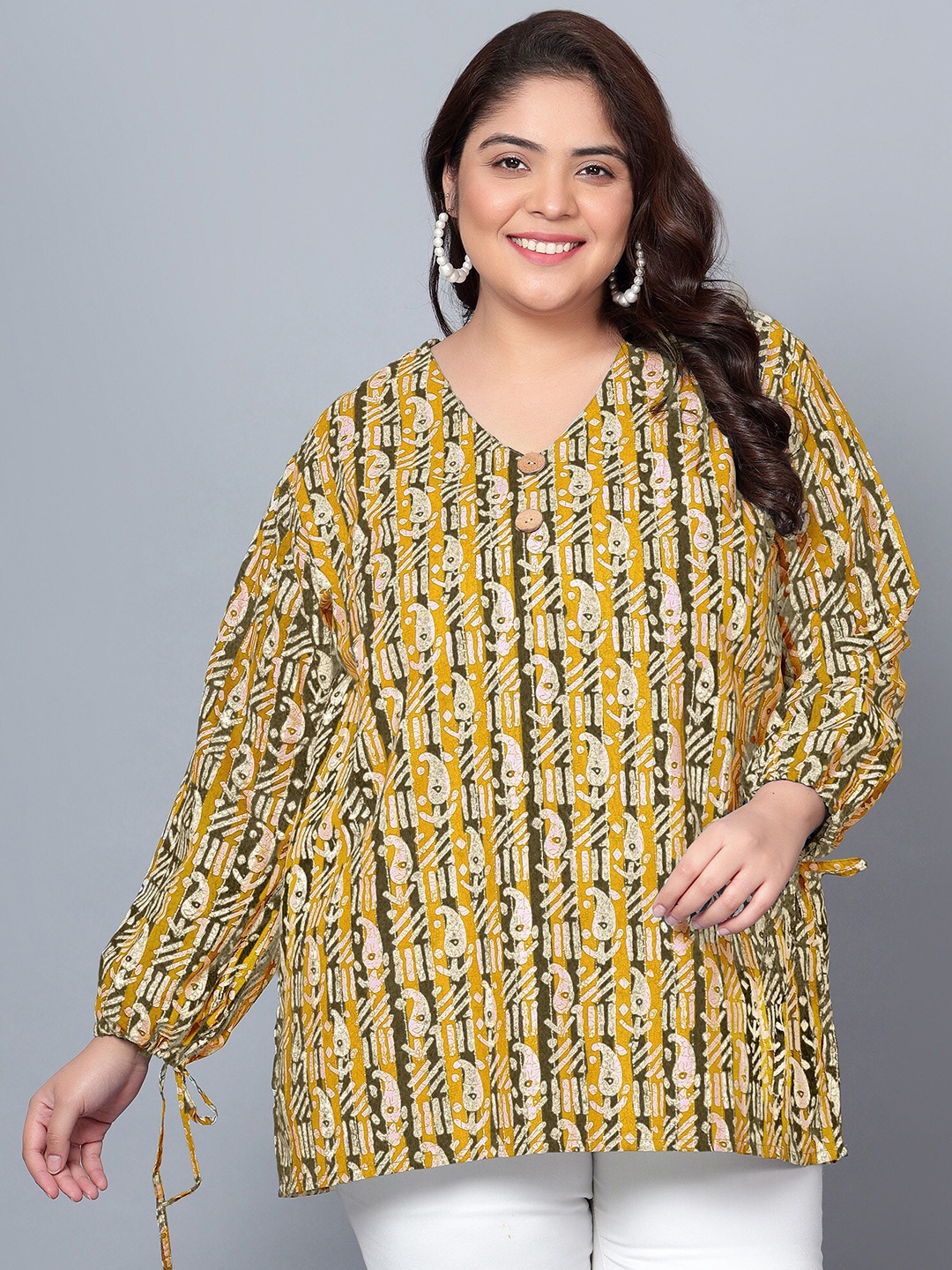 

Indietoga Plus Size Paisley Printed Cotton Tunic, Yellow