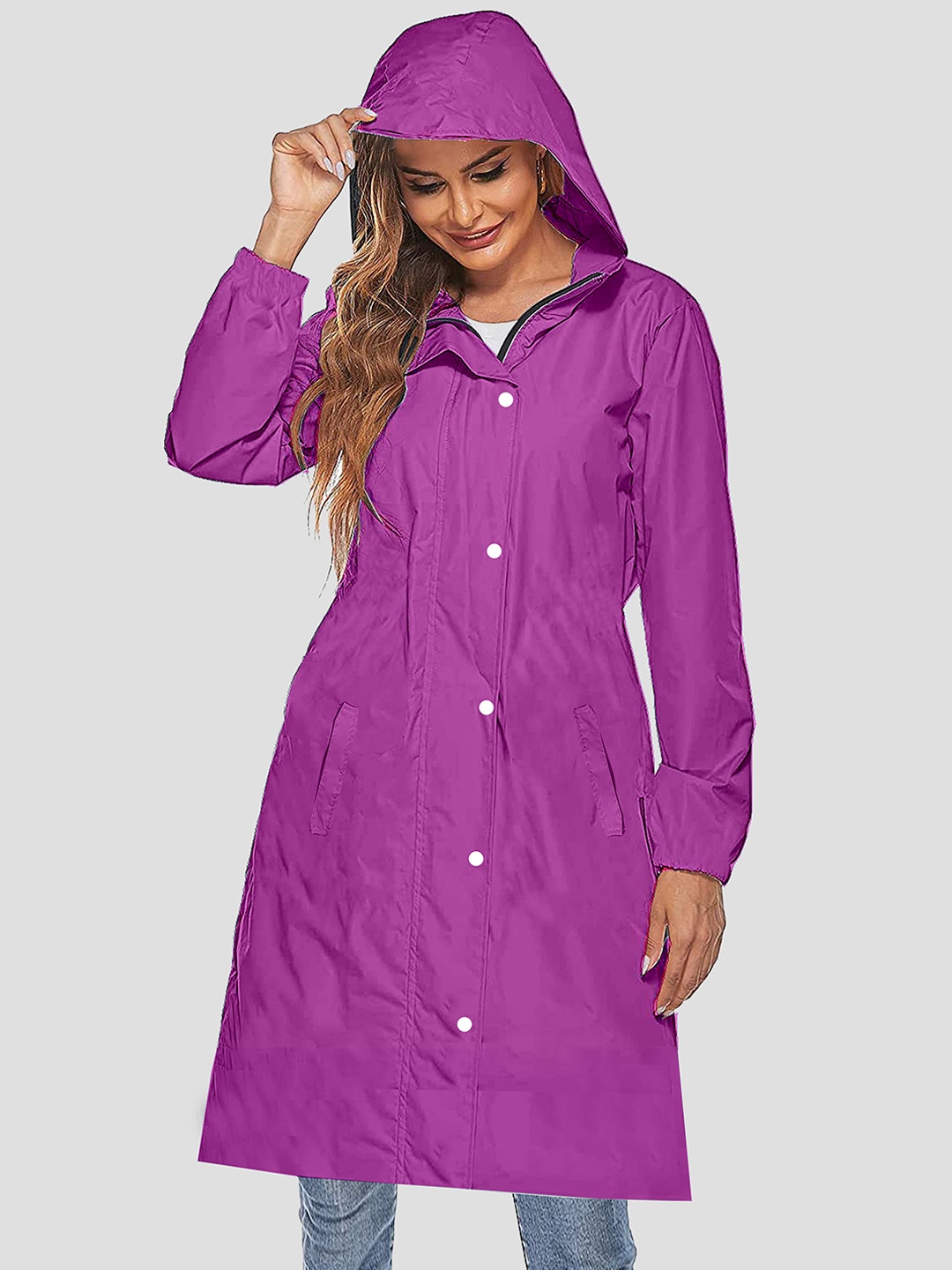 

CAMISON Waterproof & Reversible Hooded Rain Jacket, Lavender