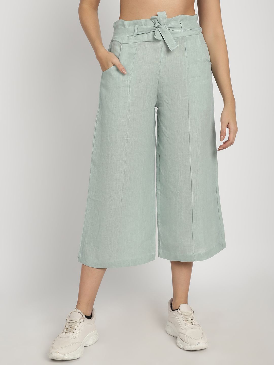 

Purple State Women Comfort Fit Mid-Rise Cotton Pleated Culottes Trousers, Green