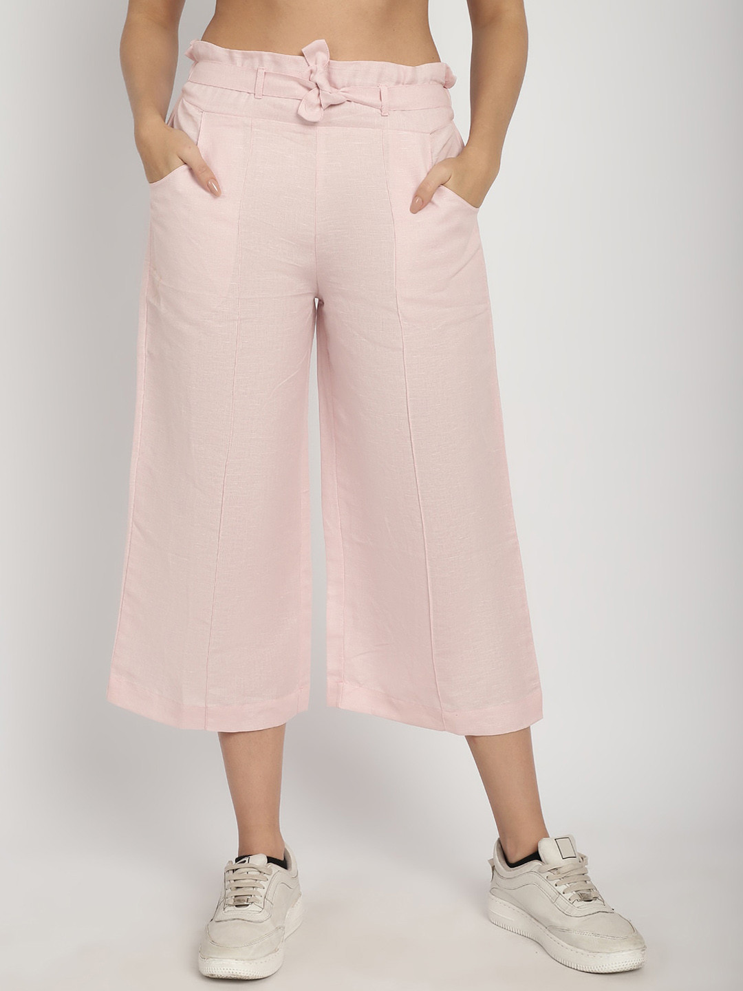 

Purple State Women Comfort Fit Mid-Rise Cotton Pleated Culottes Trousers, Pink