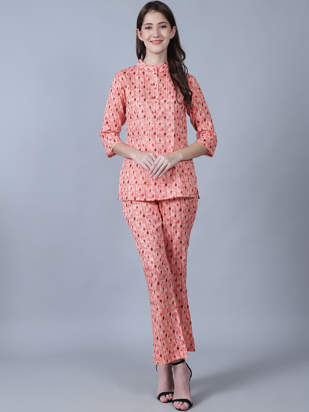 

MARC LOUIS Abstract Printed Pure Cotton Top With Trousers Co-Ords, Peach