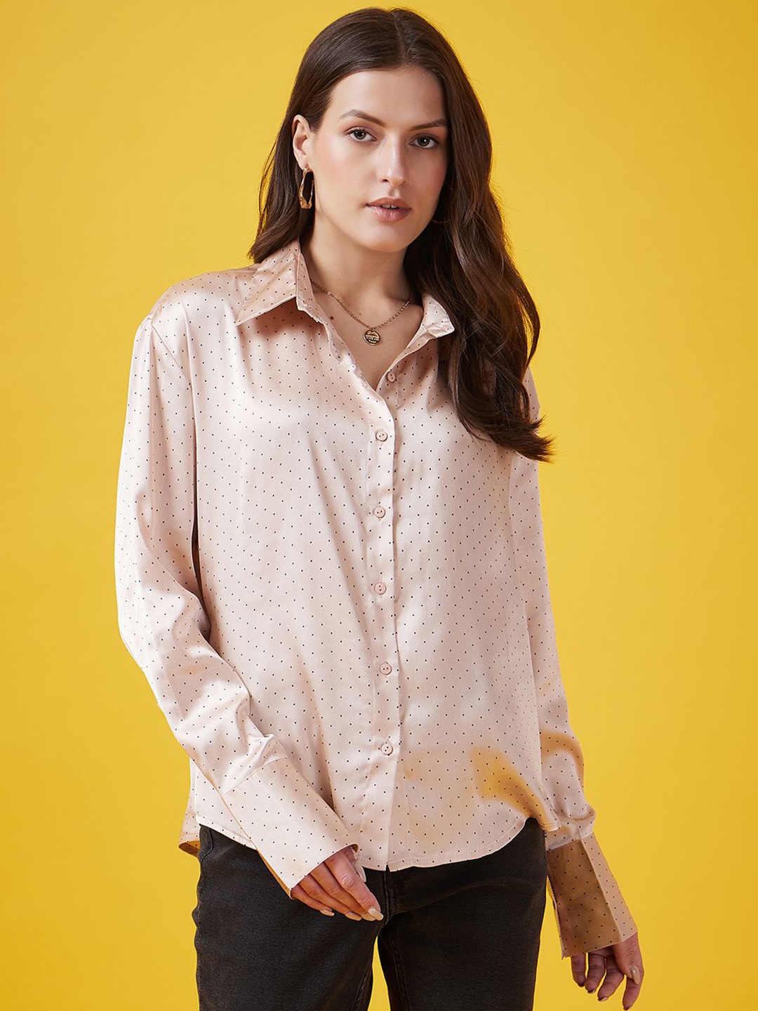 

JUNE & HARRY Relaxed Micro Ditsy Printed Satin Shirt, Pink
