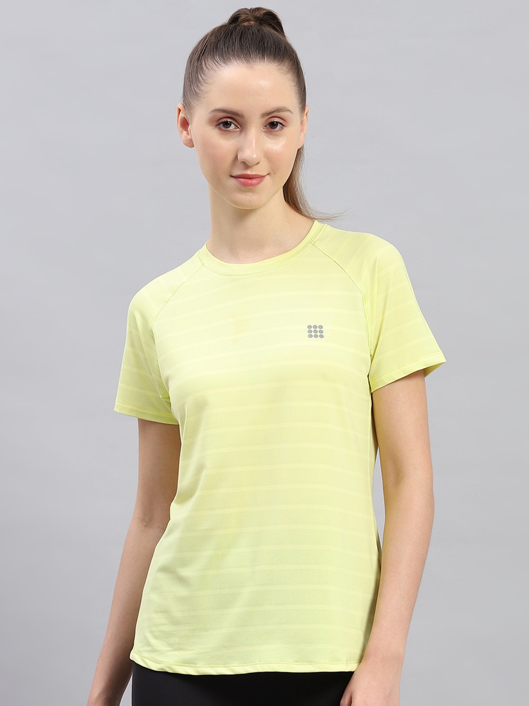 

Monte Carlo Vertical Stripes Round Neck Short Sleeves Top, Yellow