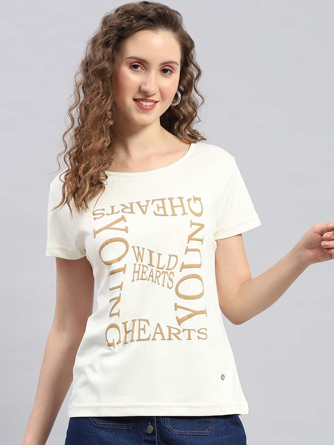 

Monte Carlo Typography Printed Round Neck Short Sleeves Top, Off white